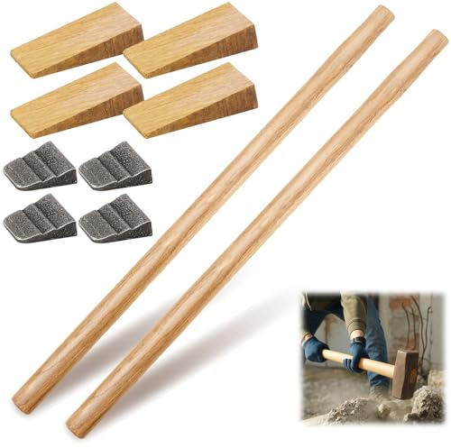 Bucherry 2 Sets 32 Replacement Hammer Handle Kit Includes 2 Sledge Hammer Handle Replacement, 4 Wood Wedges and 4 Steel Wedges for Decking Framing Carpentry Construction DIY Sledge Axe Tool