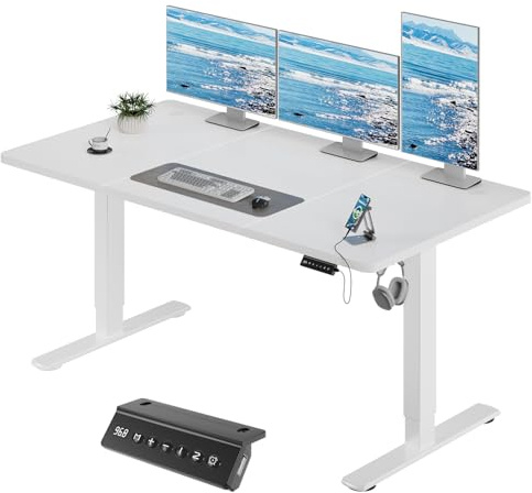 JUMMICO Höhenverstellbarer Elektrischer Schreibtisch 160 x 70 cm mit USB Ladeanschluss, Schreibtisch Höhenverstellbar, Ergonomischer Steh-Sitz Tisch Weiß