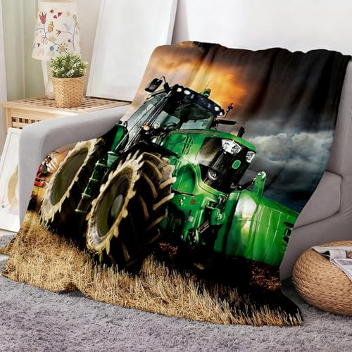 FEELJAM Einhorn Decke kuscheldecke pinkes, Flanell Weich Fleecedecke f¡§1r M?dchen, Flannel Fleece Blanket, Kinder kuscheldecke, Sofadecke, Wohndecke, mikrofaser Couchdecke (Grüner Traktor, 150*200)