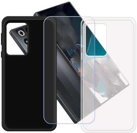 GYDQQKJ Funda para Nubia Red Magic 11 Pro + Vidrio Protector de Pantalla Cristal Templado Film, 2-Pack Translúcido + Negro Suave TPU Silicona Cover Carcasa Caso Case para (6.85)