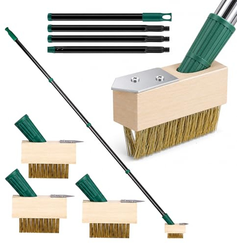 Lifestyle comfort ltd LSC uteplats ogräsborttagare verktyg 120 cm långt handtag ogräsborste med 3 utbytbara huvuden mossborttagare med trådborste och skrapa för blockbeläggning uppfart, trädgårdsväg