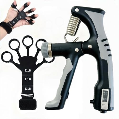GOORFAC Handtrainer Fingertrainer 2er Set Griffkraft trainer,Einstellbarer Widerstand Fingertrainer(10-100kg),Handtrainer,Unterarmtrainer,Hand Unterarm Trainingsgerät mit integrierter Zählfunktion