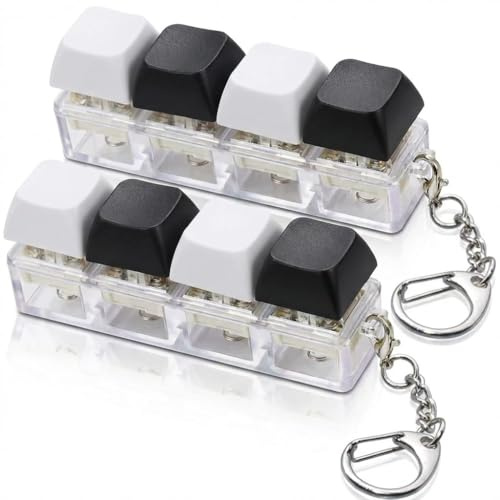 2 Pcs Keyboard Fidget,Keyring Keychain,Key Board Clicker,4-Button Gadget Click Button Keycap,Decompression Stress Relief Finger Caps to Pass Time (2, Black White)