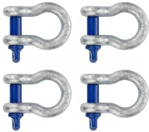 2T 4 Pack Thick Shackle, Alloy Steel Link Hook Shackle Heavy Duty D-Shackle for Camping, Climbing, Transport, Pulleys and Load Lifting