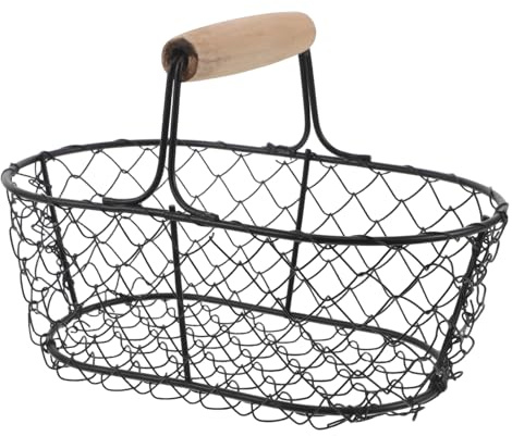 NUOBESTY Wire Egg Basket with Wood Handle Portable Metal Fresh Egg Holder for Kitchen Storage Suitable for Farmhouse and Pantry Organization
