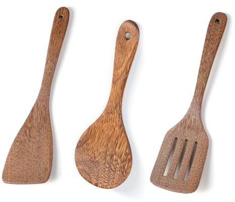 3 Pack Wooden Spatula for Cooking, Wooden Cooking Utensils for Nonstick Pans, Wooden Spatulas Set for Flipping and Stirring Food, Kitchen Utensils for Healthy Meal Preparation