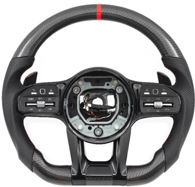 Carbon Car Steering Wheel Red Stiching Compatible For Benz AMG W204 W205 W221 W222 Cls Glc Gle Gls Gla Cla Glk Slc C63 E63 GLA45(With button style)