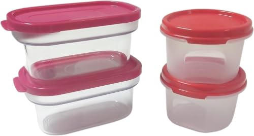 Tupperware Signoraware - Set di 2 barattoli circolari per cialde da caffè da 200 ml + 2 contenitori per spezie da 225 ml con cucchiaio dosatore, senza BPA, ermetici, per caffè, spezie e alimenti