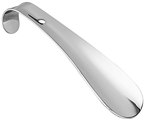 PREMYO Schuhlöffel Kurz aus Metall - Schuhanzieher Klein 16 cm Lang Handlich - Stabil aus Stahl mit Öse zum Aufhängen