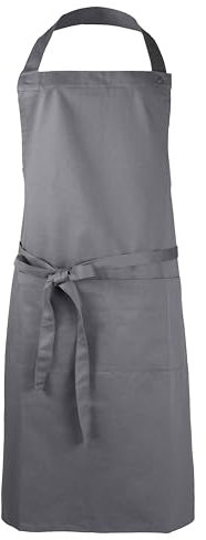 ZOLLNER Kochschürze in grau - robuste Grillschürze mit aufgenähten Taschen - Baumwolle - 75x100 cm - mit Bindebänder - waschbar bis 60°C - Oeko Tex® zertifiziert