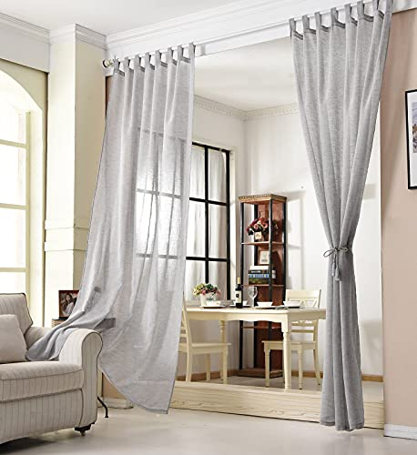 WOLTU Gardinen mit Schlaufen Leinenoptik halbtransparent 140x245cm Hellgrau | 2er Set Schlaufenschal und Leinenoptik Vorhänge für Wohnzimmer Schlafzimmer, moderne Stores mit weichem Licht, Länge 245 cm