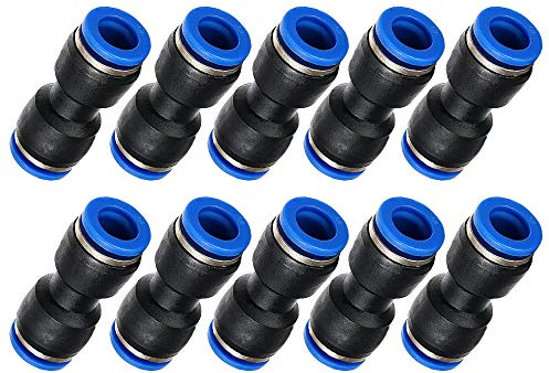 Metalwork Plastic Push to Connect Straight Union Tube Fitting, 8mm OD x 8mm OD, Straight Pneumatic Connector (Pack of 10)