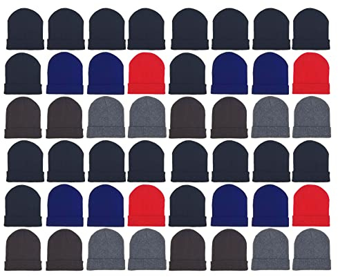 48 Pack Winter Beanies, Bulk Cold Weather Warm Knit Skull Caps, Mens Womens Unisex Hats