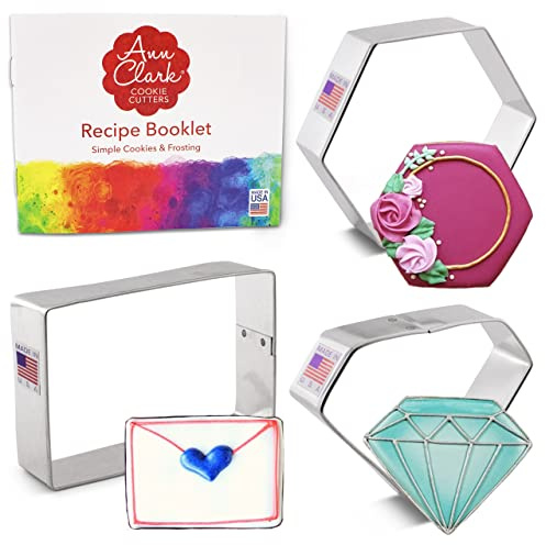 Geometric Shapes Cookie Cutters 3-Pc. Set Made in the USA by Ann Clark, Rectangle, Hexagon, Gem