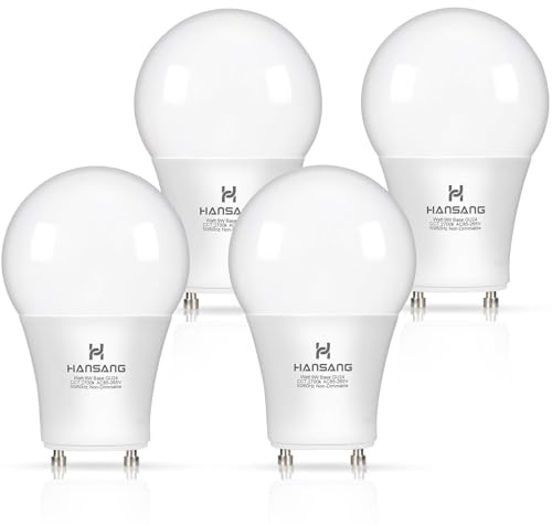 GU24 LED Light Bulb, 2700K Warm White, 60W Equivalent, 900 Lumens CRI 85+, 2 Prong GU24 Light Bulbs A19 Shape, 9W LED Twist and Lock Pin Base with Two Prongs for CFL Replacement, Non-Dimmable 4 Pack