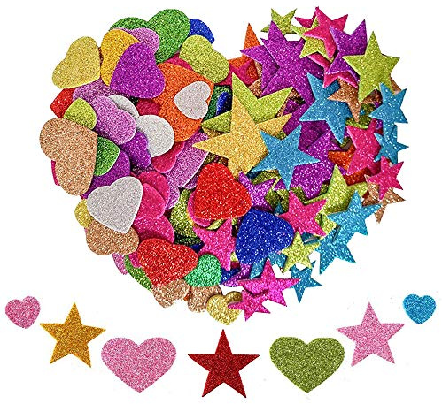 KANOSON Adesivi in gomma EVA - 150 stelle e cuori autoadesivi, schiuma glitter per bambini, scrapbooking e decorazione da parete