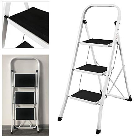 3 Stufen Klappleiter Trittleiter Klappbar Tragbare kompakte Leiter Rutschfeste Matte Einfache Aufbewahrung Stehleiter für Home Kitchen Office DIY 150 kg max Belastung