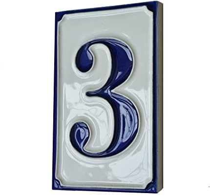 Chiffres de maison simples en céramique italienne, peints à la main, 11 cm x 7 cm (numéro 3)