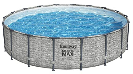 Bestway Golvpool Steel Pro Max™ grå stenmönster, 549 x 122 cm, FrameLink™-system, skala, presenning, pump och filterpatron