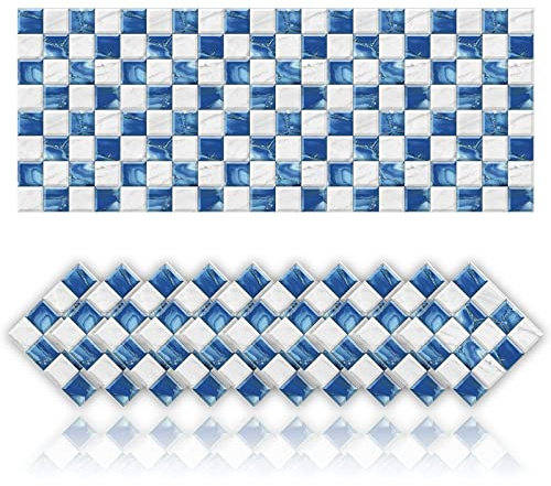 20 Pz Adesivi per Piastrelle Antiolio Impermeabile PVC Autoadesivo Decorazione Stile Mosaico Adesivi per Bagno Cucina Parete Fai da Te (20x20cm,Blu)