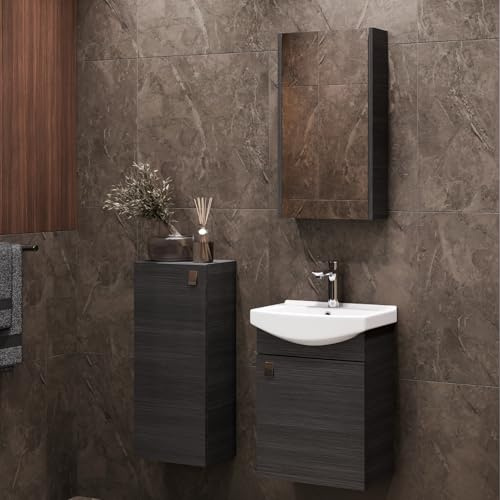 Planetmöbel Badmöbel Set Waschtisch mit Unterschrank | 45 x 60 x 33 cm, Spiegelschrank 40 cm & Midischrank für Badezimmer, Gäste WC & Bad, Anthrazit