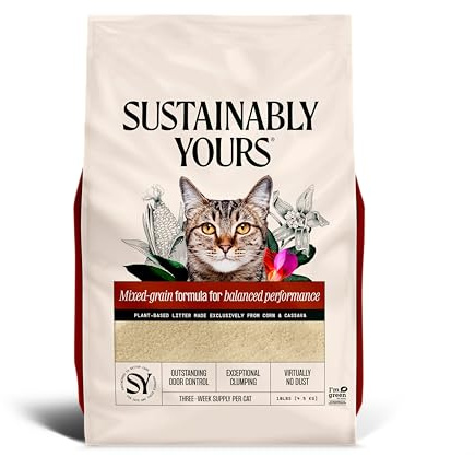 Sustainably Yours Natural Cat Litter, Mixed-Grain Formula, Exceptional Clumping & Odor Control, Virtually No Dust, Easy to Scoop, Corn & Cassava Plant-Based, Unscented, 10 lbs