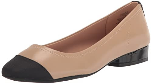 Anne Klein Women's Carlie Ballet Flat, Nude/Black, 5 UK