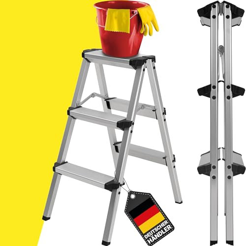 𝐂𝐑𝐀𝐅𝐓𝐅𝐔𝐋𝐋 Trittleiter CF-131A | 𝟑 𝐉𝐀𝐇𝐑𝐄 𝐆𝐀𝐑𝐀𝐍𝐓𝐈𝐄 - 2-5 Stufen Leiter - Klapptritt - Treppenleiter - Klappleiter - Haushaltsleiter - Stehleiter - Mehrzweckleiter (2 x 3 Stufen)