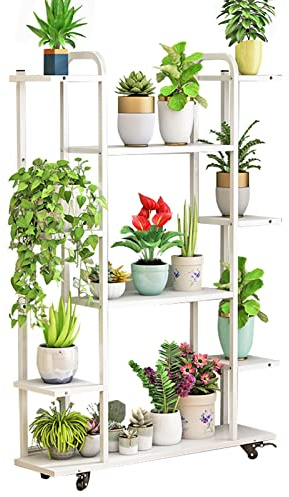 Metall Pflanzentreppe Pflanzenständer für innen und außen Hohes Pflanzenregal Leiterregal mehrstufiger Blumenständer Blumenregal Blumentreppe für Fenster, Garten, Balkon, Weiß und Schwarz ( Farbe : We
