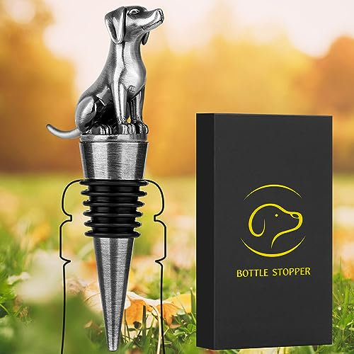 LKKCHER Labrador Weinflaschenverschluss, Weingeschenke Labrador Geschenke Geburtstagsgeschenke für Männer Frauen Hundeliebhaber, Weinverschluss für Wein Champagner, Weinzubehör Silber