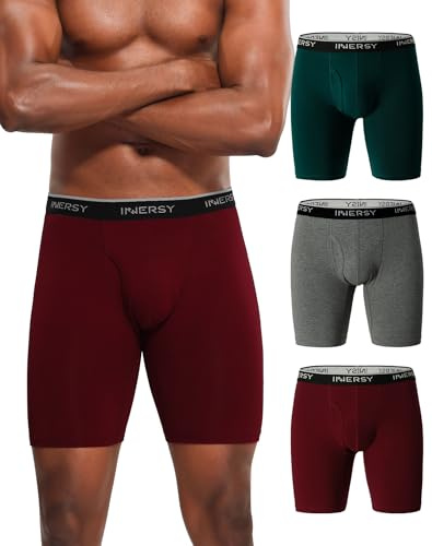 INNERSY Boxershorts för män, långa kalsonger, bomull, retroshorts, anti-skavning, trunk, 3-pack