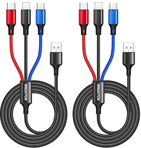 NINGKPOW Multi USB Kabel [2Stück 1.2M], 3 in 1 Universal Ladekabel Nylon Schnell Multi Kabel USB Mehrfach Ladekabel mit Micro USB Typ C für Samsung Galaxy S23 S22, Huawei P50 P40, Oneplus, LG