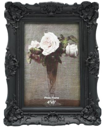 CISOO 4x6 Vintage Picture Frame Antique Ornate Black Photo Frame, for Table Top and Wall Display, Decorative Floral Design Retro Home Decor, Photo Gallery Art