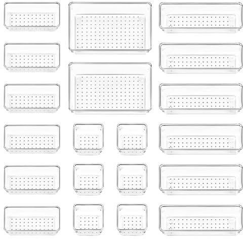 20 stück schubladen organizer, 4 Größen Getrennte ordnungssystem Kunststoff, Antirutsch kosmetik Veranstalter, für Make Up drawer, Schminktisch, Schreibtisch, Bad, Küche (klar)