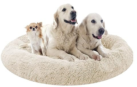 XIEMINLE Hundekissen Hundesofa, Flauschig Plüsch Hundebett Donut Kuscheliges Hundekorb für Große Mittelgroße Hunde, Orthopädisches Hundebett, Welpen Kissen Katzenbett Donut Kuscheliges(Ø90cm)