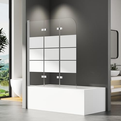 Duschwand für Badewanne 140x140cm, Gestreift Duschwand 3-teilig Faltbar Badewannenaufsatz 3-teilig Faltbar Duschabtrennung Badewanne mit 6mm NANO ESG-Glas