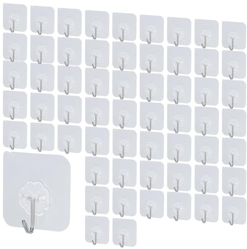 infactory Selbstklebende Haken: 60er-Set Klebehaken, transparent, wasserresistent, 10 kg Tragkraft (Magische Haken, Klebehaken extra stark Outdoor, WC)
