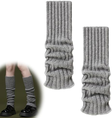 Warme Grau Beinstulpen für Damen - Winter Strick Beinwärmer für Ballett, Fitness und Yoga