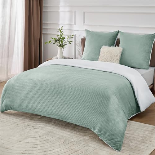BEDSURE Flannel Bettwäsche 200x200 3tlg. - Grün Warmes Set, 80x80 Kissen