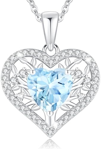 LAVUMO Collier Argent Massif 925 Pendentif Arbre de Vie Bijoux Coeur Zirconia Cubique Cadeau pour Elle Femme Maman Noël Anniversaire Fête des Mères Saint Valentin Cadeau