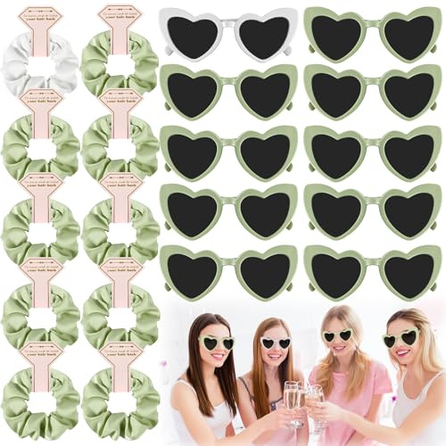 Joycabin 20 Stück Jga Accessoires Frauen,10 Herz Brille,10 Haargummi, Grün | JGA Brille Team Braut Haargummi, Bride Partybrille Herz Sonnenbrille, JGA Deko Accessoires für Junggesellinnenabschied