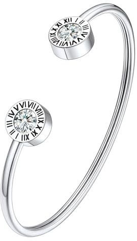 Supcare Damen Mädchen Armband Geburtsstein Offene Armband mit Römischen Ziffern Armreif Zirkonia Edelstahl Armbänder Armschmuck Bracelet Minimalismus Modeschmuck für Geburtstag Muttertag