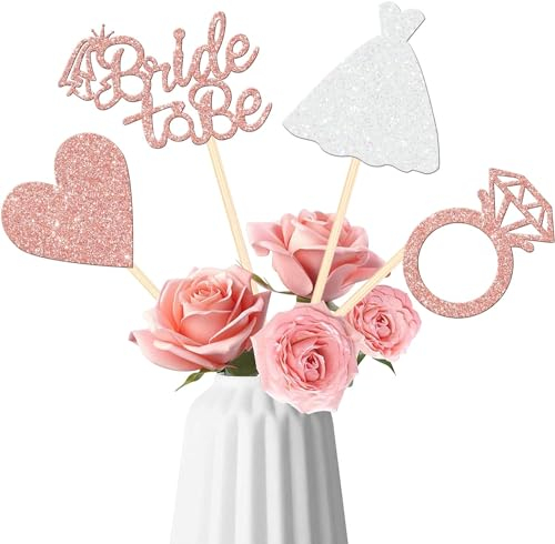 SYKYCTCY 12 Stück Wedding Tischdeko Glitzer Bride to Be Wabe Dekorationen Heart Ring Dress Tischdeko für Verlobung Hochzeiten Party Wabe Dekorationen Rosegold