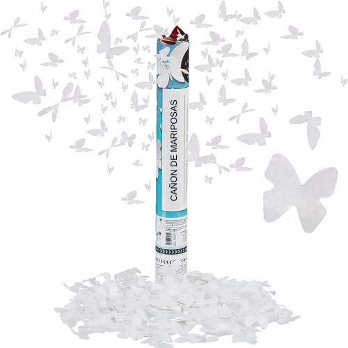KROWN - 12 Cañones de Mariposas Blancas, Confetti, Bodas y Aniversarios, Papel-Cartón, 40 cm, Blanco, Detalles y Regalos Bodas, Comuniones, Cumpleaños, Bautizos
