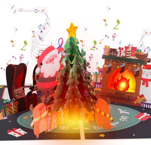 Weihnachtskarte, musikalische Weihnachtskarte mit Licht für Kinder, 3D-Pop-Up-Weihnachtskarten mit Weihnachtsbaum für Frauen/Männer, Weihnachtsgeschenk für Kinder, Jungen, Mädchen, Ehefrau, Ehemann