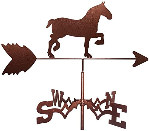 LaYiQimn Wetterfahne Wetterfahne für den Garten, Tiere, Silhouette, Wetterfahne, Metall, Windfahne, Bauernhofszene, Hof-Dach-Dekoration, Anzeige der Windrichtung, Messwerkzeug (Pferd)