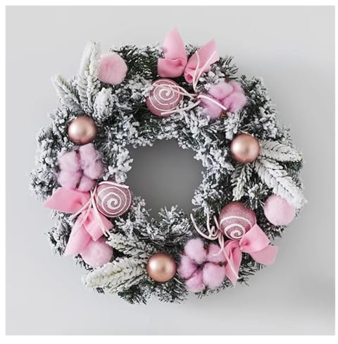 Künstlicher Weihnachtskranz, Dekoration, Weihnachtskränze für Haustür mit Kugeln, Türkranz für Zuhause, Wand, Fenster, Veranda, Innen- und Außendekoration (Rosa)