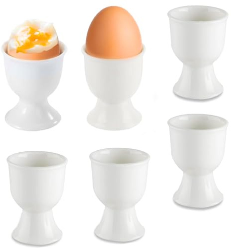 thirei Äggkoppar, set med 6 delar av porslin, 7 x 5,2 cm äggkoppar porslin, äggställ, äggskål, frukost ägghållare för varje frukostbord hårda och mjukkokta ägg, vit