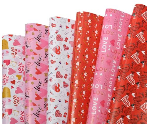 Geschenkpapier zum Valentinstag 6 Stück Geschenkpapier 70 x 50 cm Rotes Herz Geschenkpapier Geburtstagsgeschenkpapier für Geburtstag Hochzeit Weihnachten Kindertag Valentinstag