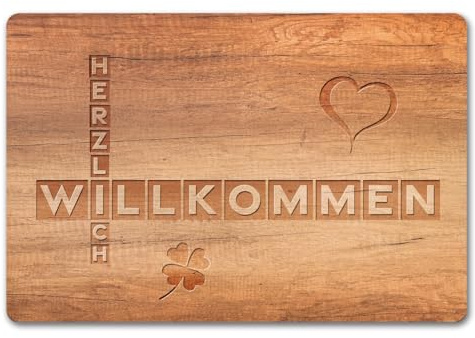 speecheese Herzlich Willkommen Fußmatte in 40x60 cm ohne Rand in Holzoptik witziger Fußabtreter mit Holztextur Schnitzoptik Geschenkidee für Holzbearbeitung